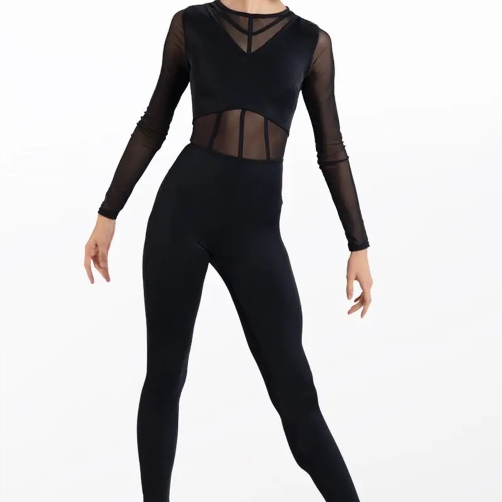 Weissman Black Mesh Sleeve Jumpsuit